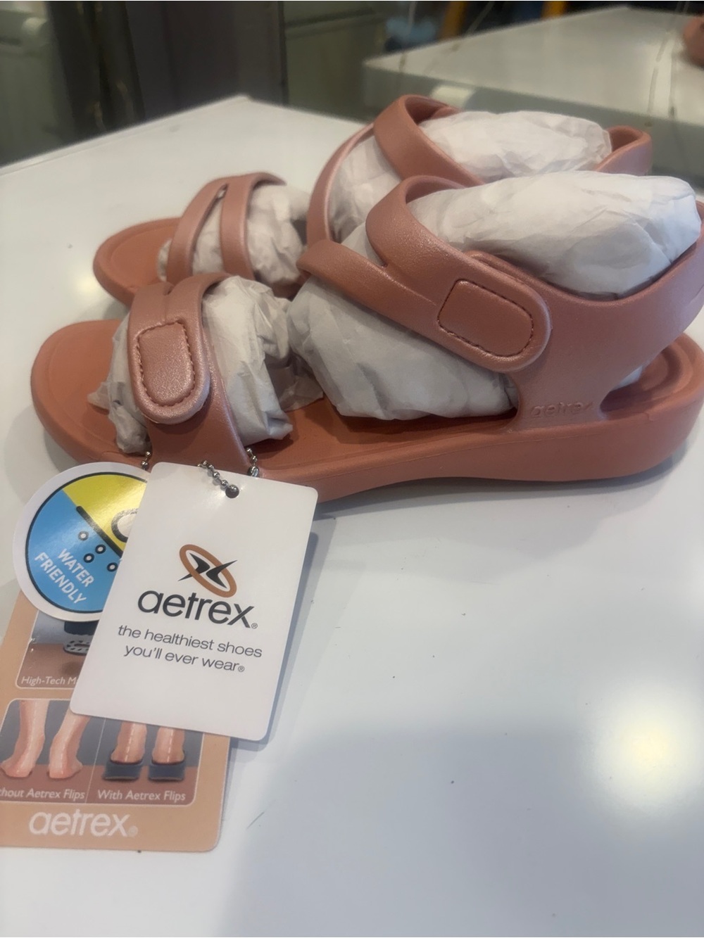 Aetrex Salmon Pink Hook-and-Loop Sport Sandals
